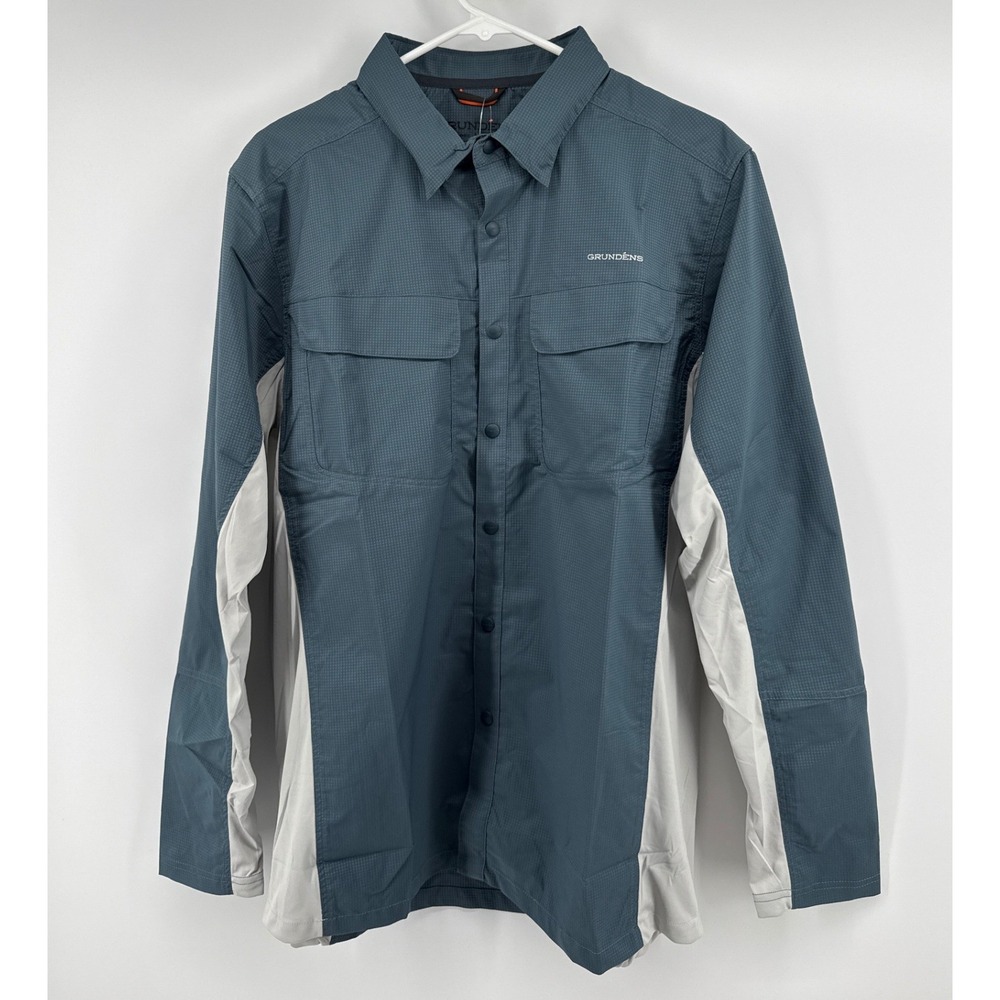 Grundens Binnacle LS Shirt Mens Large Dark Slate Fishing Snap Up UPF 50 40045